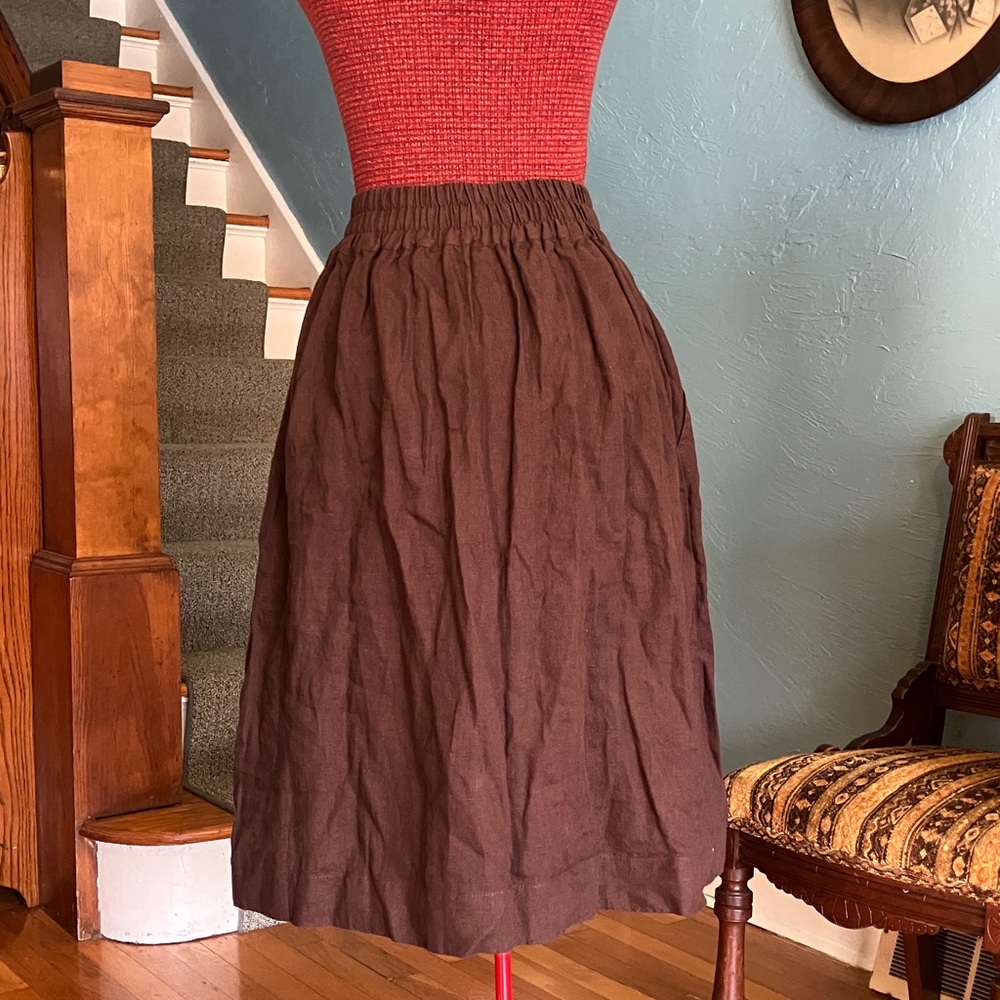notPERFECTLINEN Chocolate Brown Marseille A-Line Skirt Pockets M/L - Picture 2 of 4